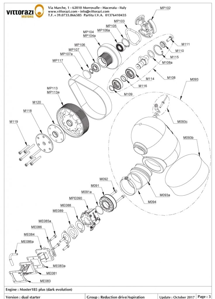 DIAGRAMA DE PARTES Reductora y entrada de gas Moster 185 Plus Dual